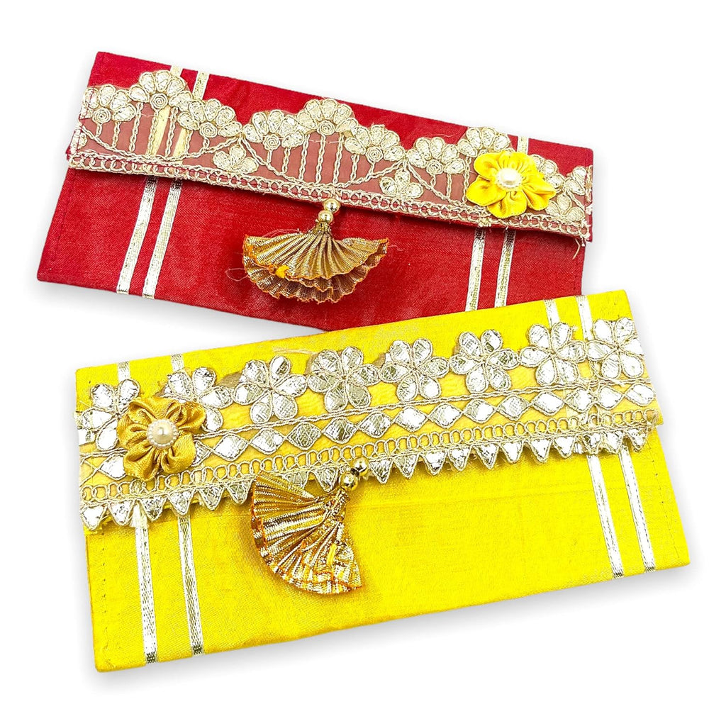 Designer Lace Shagun Money Envelope – Premium Silk Cloth with Satin Flower & Tassel