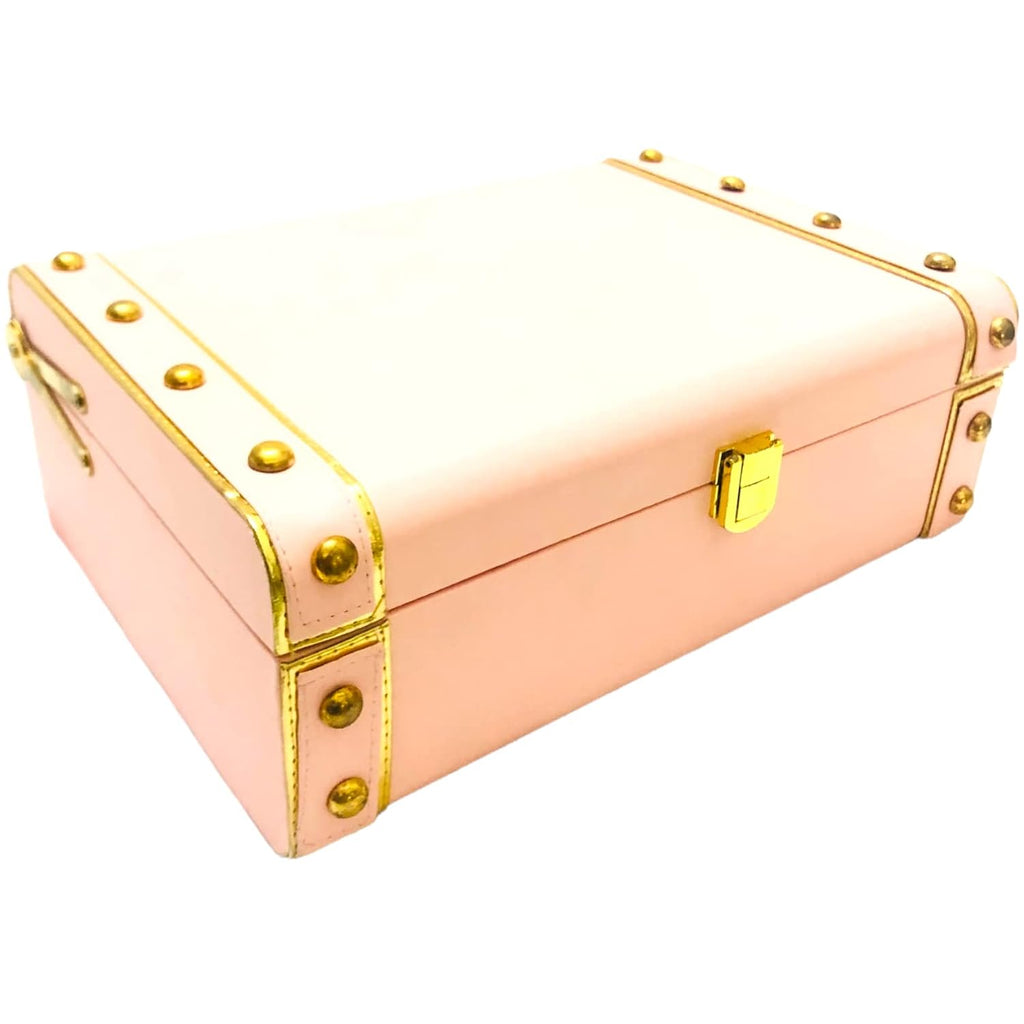 Baby pink leatherette MDF luxury hamper box 10x7x3.5 inches for gifting and storage