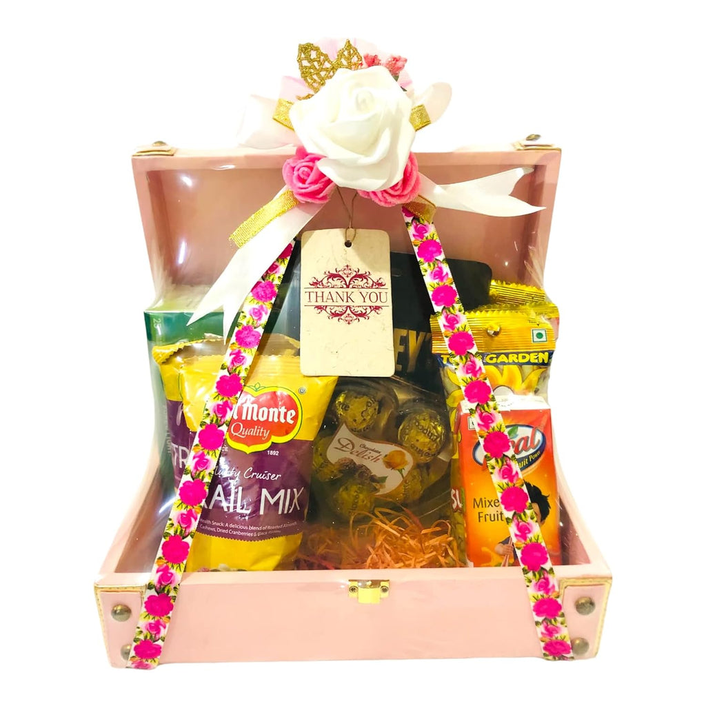 Baby pink leatherette MDF luxury hamper box 10x7x3.5 inches for gifting and storage