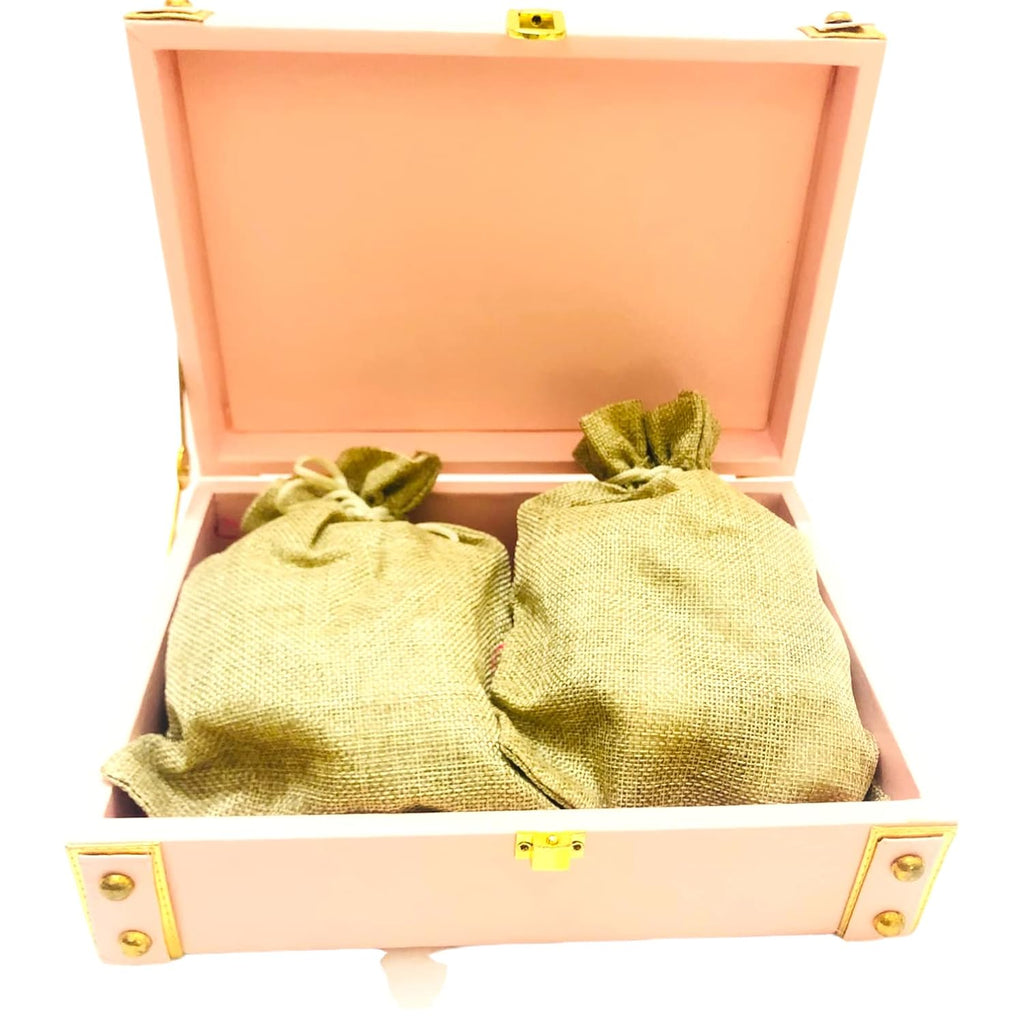 Baby pink leatherette MDF luxury hamper box 10x7x3.5 inches for gifting and storage